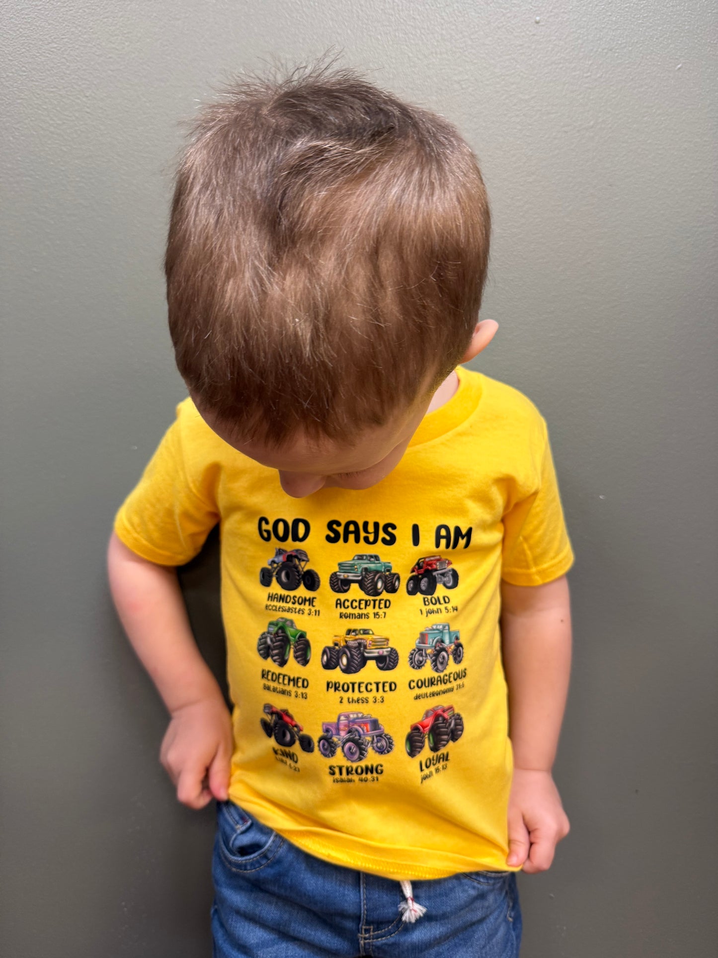 Toddler God says I’m- Monster Trucks